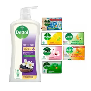 Dettol Antibacterial Gentle Care Bodywash (Habbatus Suada & White Jasmine, 900g) with 4-Pack 100g Mix Soaps - Body Care Cleanser