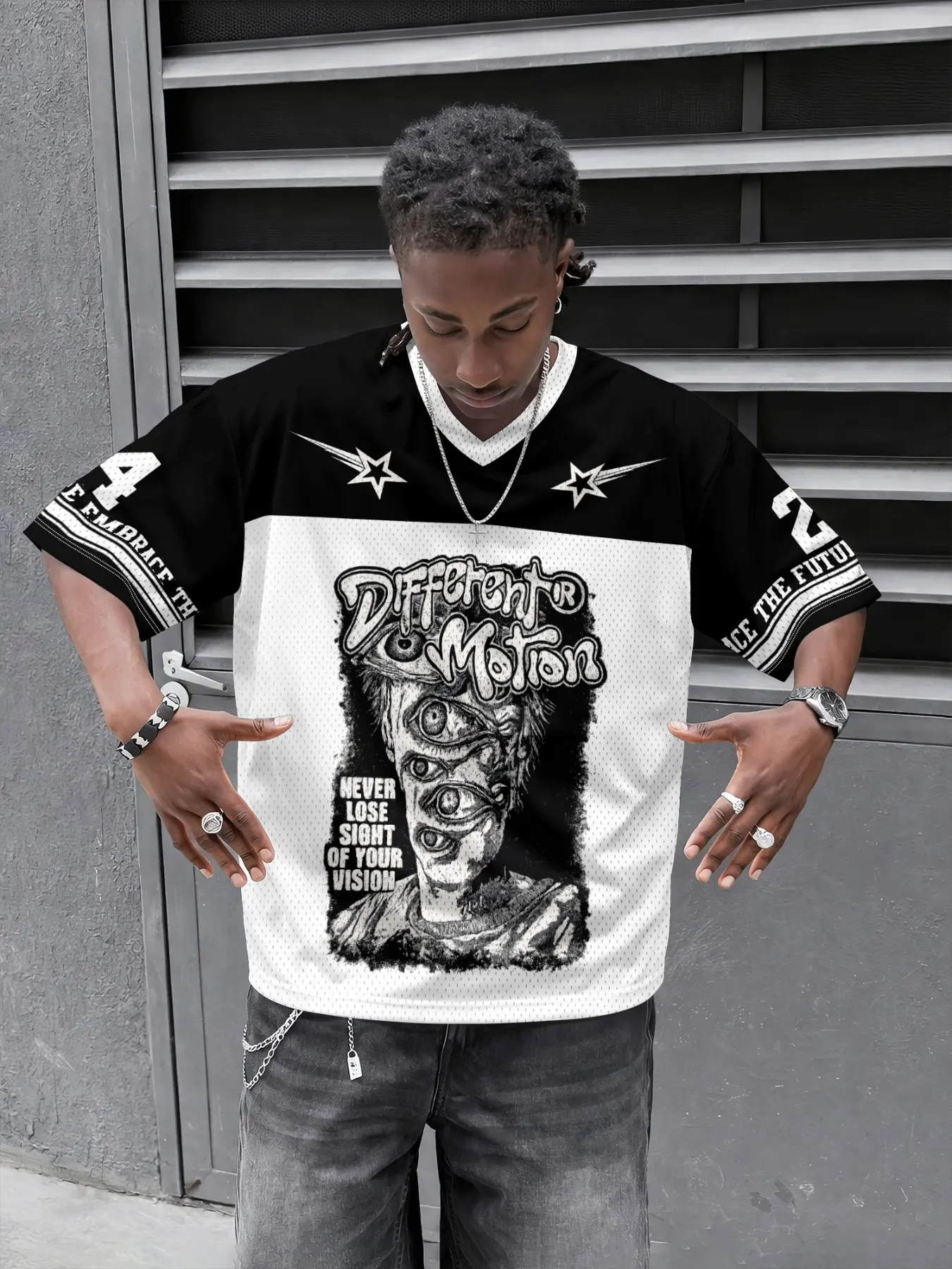 1 men's jersey T-shirt, a must-have for trendy men going out! Casual Retro versatile patchwork jersey Streetwear