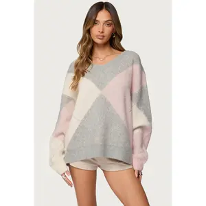 Elda Oversized Argyle Sweater