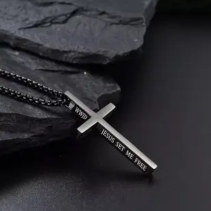 Mens Womens Cross Necklace Boys Stainless Steel Christian Strength Pendant Chain