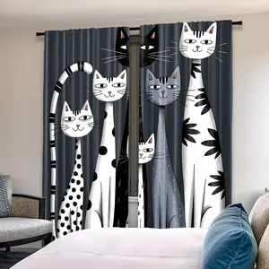 2 pieces of high-definition digital modern cat print decorative curtains. They are semi-transparent to protect privacy, fade-resistant, machine-washable and hand-washable. Suitable for bedroom and living room decoration.