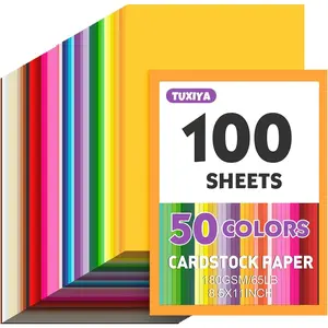 100 Sheets 8.5" X 11" Colored Cardstock 50 Assorted Colors Construction Paper for Printing Card Making DIY Crafts School Supplies Party Decorations (180GSM/65LB)