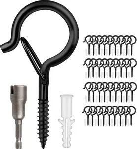 50pcs Safety Screw Eye Hooks for Hanging Heavy Objects, Durable Metal Ceiling Hooks, Wall Hooks for Plants, Wind Chimes, Bird Feeder & Outdoor String Lights, 2.36 Inch