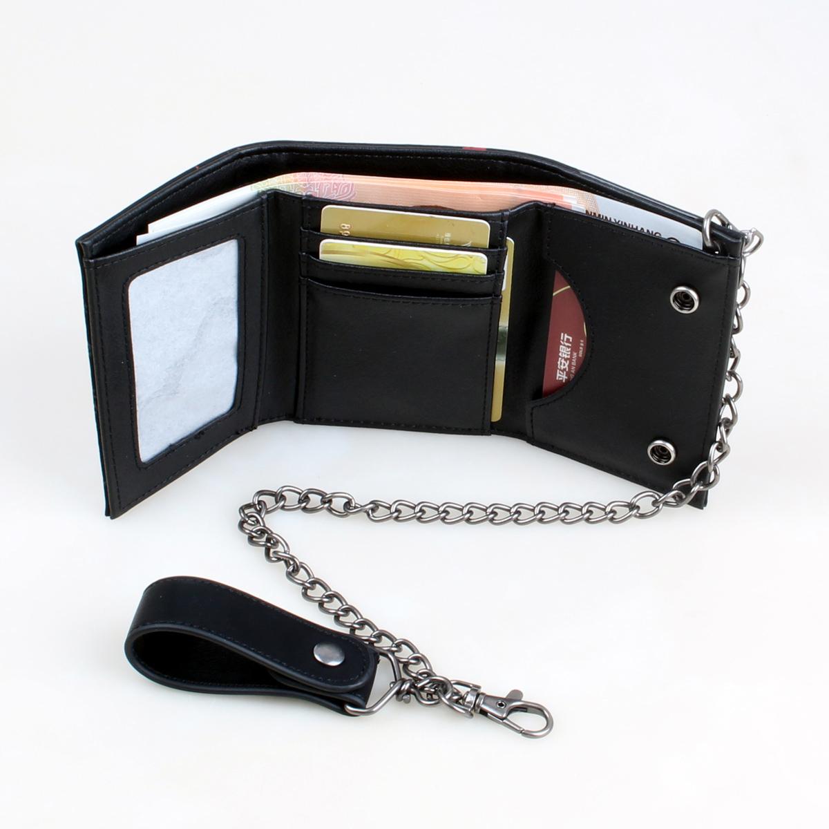 Three fold men's wallet with chain, personalized embroidered relief printed men's card clip