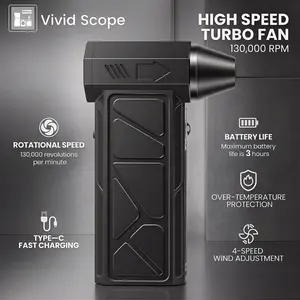 FRONTOOL Powerful Turbo Fan 130,000 RPM Cleaner Set with 4 Attachments Mini Portable Jet Fan High Speed Spinning Type-C Rechargeable Clear Fan for Cars Computers Keyboards and Lenses Cordless Blower