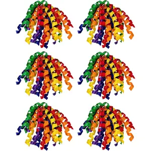 6PCS Self-Adhesive Curly Bows, 6" Rainbow Ribbon Bow, Pre-Made Bows for Gift Wrap, for Basket Decoration, Wine Bottle, Present Bow for Birthday, Party, Pride Month, Anniversary(Rainbow, 6 inches)