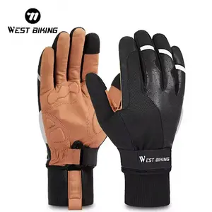 WEST BIKING Full Finger PU Leather Racing Bike Gloves Waterproof Mountain Motorcycle Cycling Safety Gloves