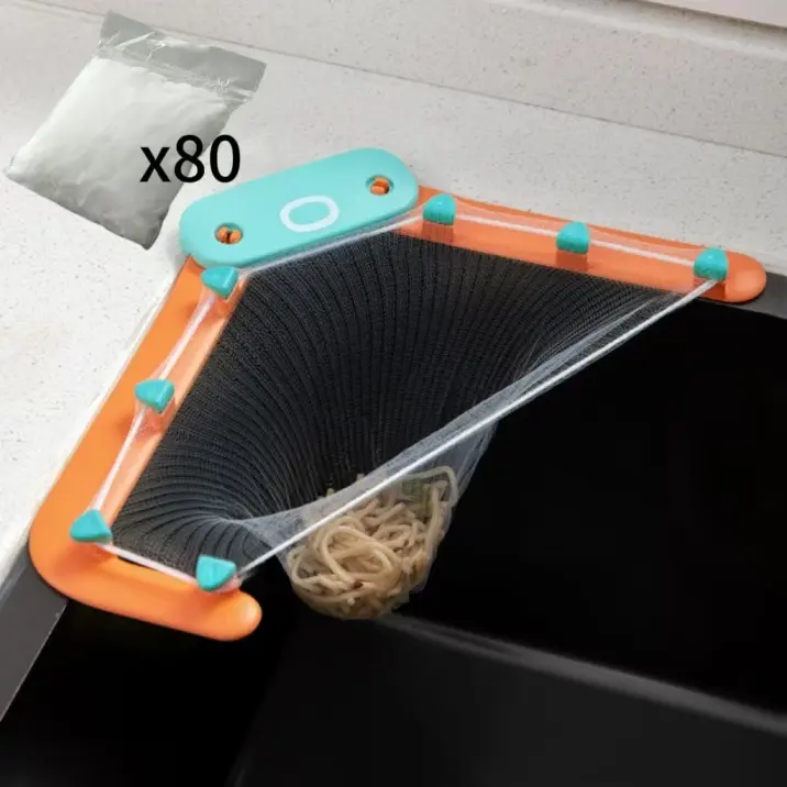 Multi-Style Sink Drain Strainer Kit with Plastic Frame - 3 Options (50/80Pcs Disposable Nets, Duck Suction Hooks, Corner Mount Holder) - Quick-Install, Clog Prevention for Kitchen Daily Cooking Waste Disposal