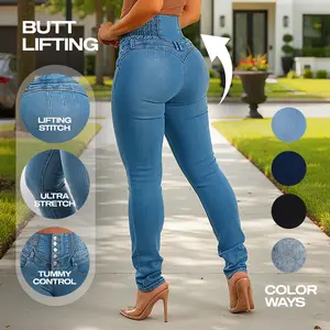 Women's Ultra High Waist Push Up Levantacola Skinny Jeans – Spandex Waistband, Extra Tummy Control, Stretchy Material by Moda Xpress MX JEANS