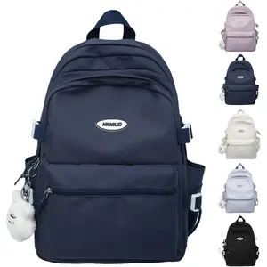 Kawaii Backpack with Cute Accessories Casual Aesthetic Daypack Simple Laptop Bag  Travel Rucksack for Women (dark blue)