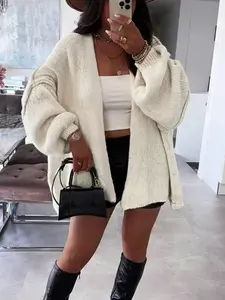 Women's Cream Color Cardigan Sweater, Soft and Breathable for Autumn and Winter, Trendy and Versatile Casual Wear