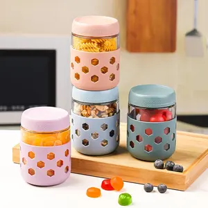 Pack Of 6, Glass Airtight Jars With Silicone Sleeves, Food Moisture-Proof Storage Containers For Tea, Grains, Nuts, Snacks, And Yogurt. Machine Washable, Refrigerator Safe, 100% Leak-Proof.