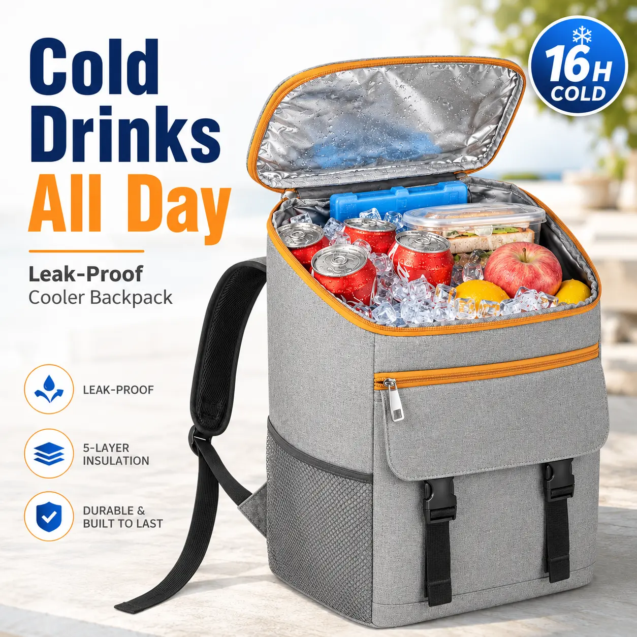 [New]Insulated Leak-Proof Cooler Backpack for Work, 30-Can Lunch Cooler Bag, Keeps Drinks & Lunch Cold, Hands-Free Soft Cooler Backpack for Men Women, Beach, Picnic, Camping & Travel
