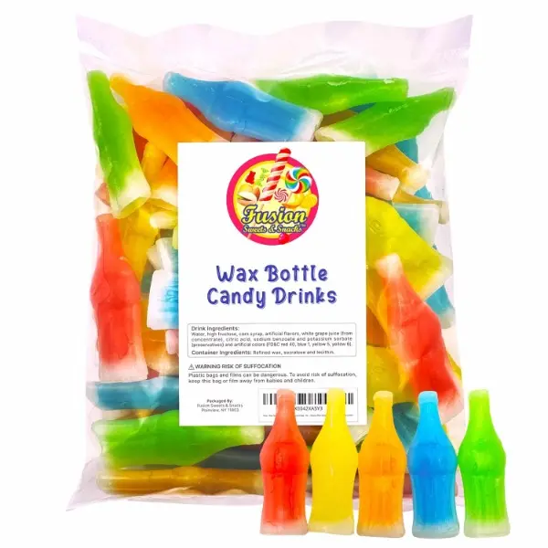 Wax Bottle Candy Drinks, 8 oz Bag, Liquid-Filled Nip Juice Bottles | Retro Bulk Candy For Parties & Candy Buffets, Nostalgic Snacking