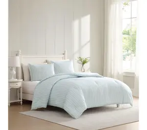 Laura Ashley Dilly Dally Stripe Blu Cotton Queen Comforter Set