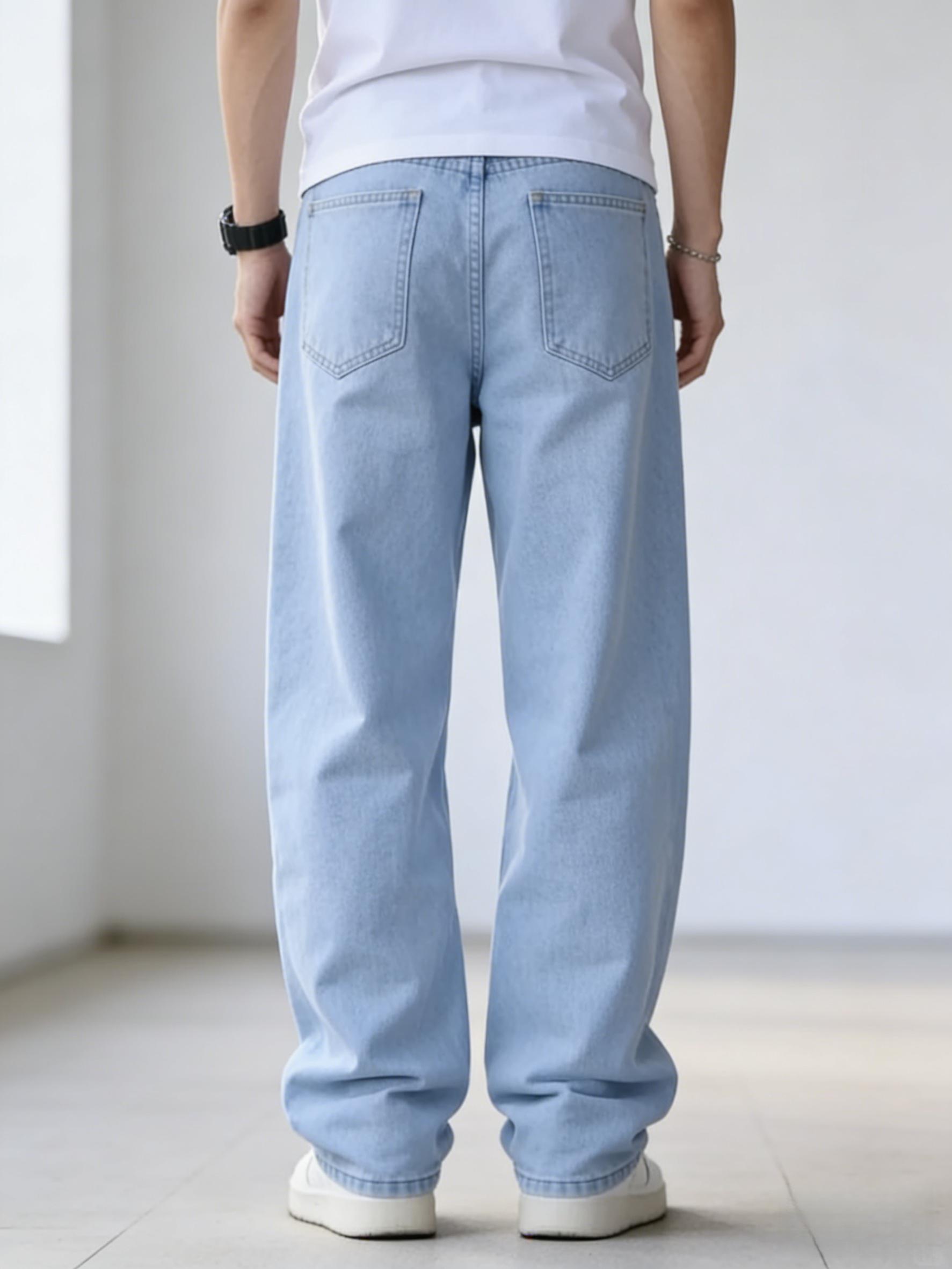 Jeans Men's straight leg jeans, comfortable mid waist casual jeans, business comfortable fashionable versatile jeans Relaxed Fit Soft Denim