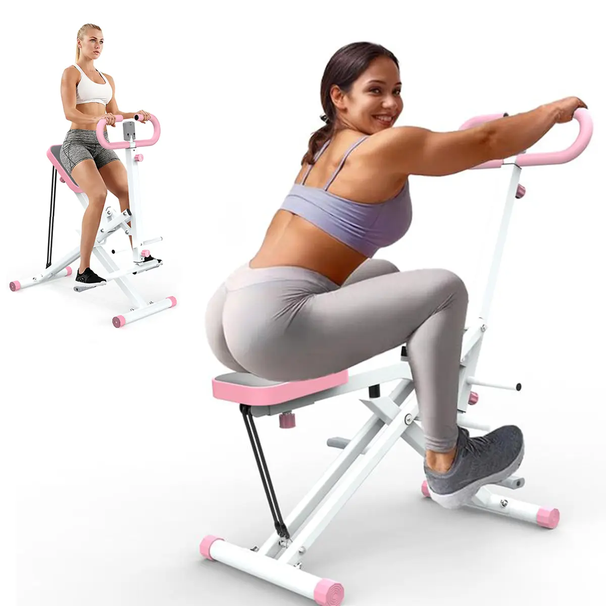 Sturdy Squat Assist Trainer Workout Station for Home Gym Whole Body Workout, Foldable Glutes & Hip Thrust Machine with Adjustable Resistance Bands, LCD Monitor, Pivoting Pedals, 250 lb Capacity, Effective Glutes Workout