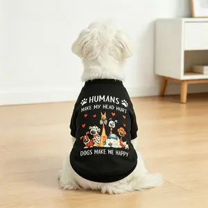 Pet Dog Sweatshirt, Sweater, "Humans Make My Head Hurt Dogs Make Me Happy" Print Black Pullover Clothes, Soft Breathable Pet Shirt Clothing, Suitable for Small/Medium-Sized Dogs and Cats, Dog Cat & Puppy Funny Daily Wear Apparel