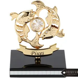 24K Gold Plated Zodiac Astrological Sign Pisces Figurine Statuette on Stand Studded with Matashi Crystals Perfect Birthday Gift for Mom, Girlfriend, Boyfriend, Daughter, Son, Friend