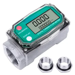 1 Inch Digital Turbine  Flow Meter, 2.6-26 GPM Inline NPT Thread Flowmeter with 3/4 in Adapters for Water, Diesel, Gas Oil, Gasoline, and Other Liquids - Supports Gallon, QTS, PTS, L, m