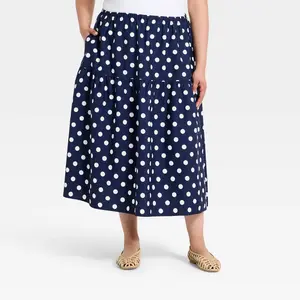 Women's Tiered Eyelet Midi Skirt - A New Day Navy Blue 3X