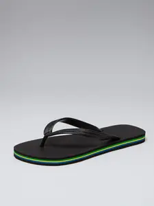 Men's Summer Fashion Flip Flops, Casual Striped Beach Sandals, PVC Upper Material, Rubber Sole, Contrast Binding Design