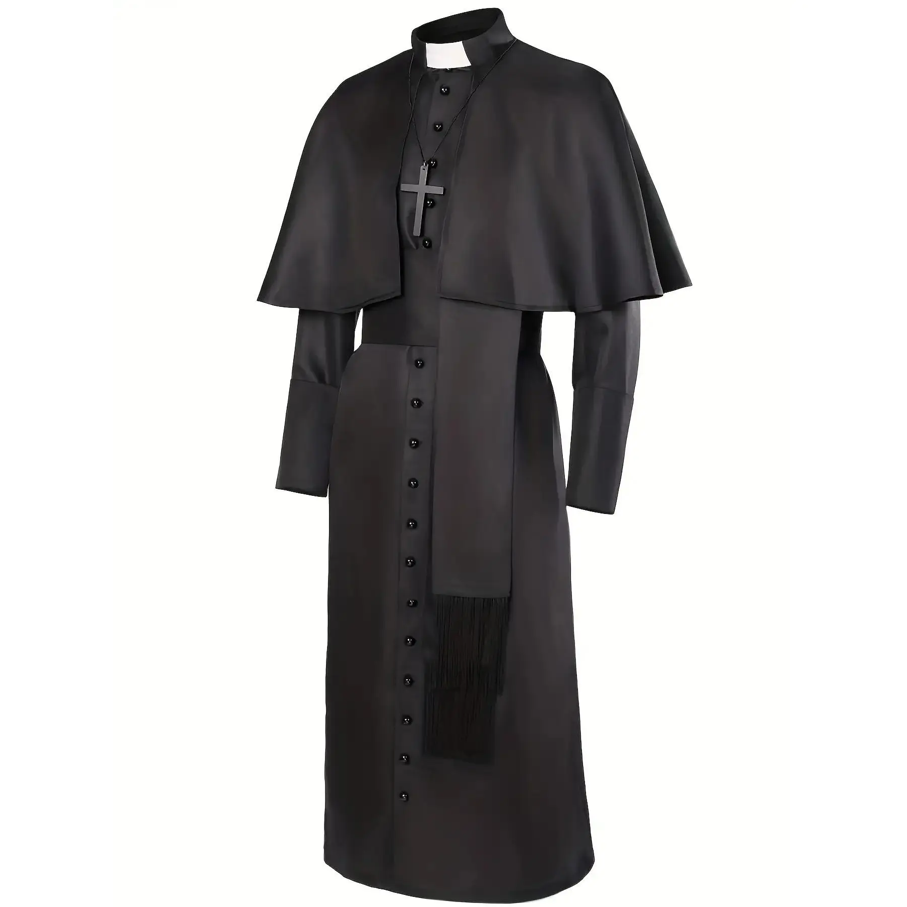 Men'S Medieval Priest Robe - Long Sleeve Clergy Costume with Belt Loop, Non-Stretch Fabric Church Attire for Halloween, Renaissance Fairs, Cosplay - Historical Religious Outfit with Formal Look -