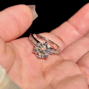 3 carat sparkling eight-heart-eight-arrow fire color imitation D color moissanite zircon open ring, elegant banquet wedding ring