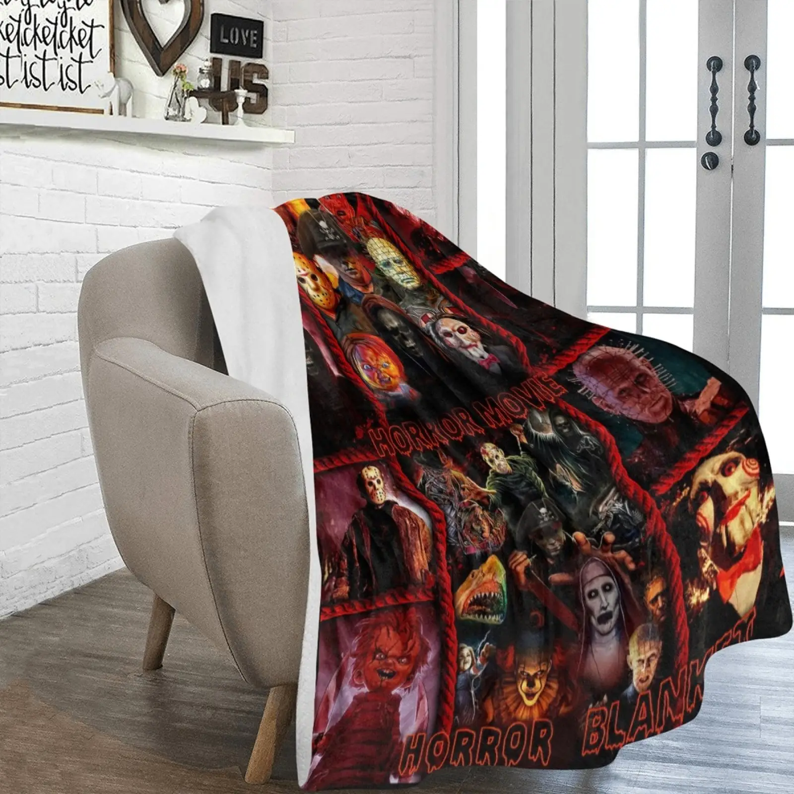JOOCAR Horror Movie Blanket, Halloween Blanket, Halloween Blanket, Scary Movie Blanket, Horror Blanket Gifts for Halloween, Christmas Blankets (50x60