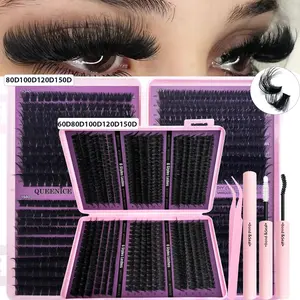 80D100D120D150D Extra Thick Dramatic Style DIY False Eyelash Extension Kit, Individual Lashes, Mixed Length DIY Eyelash Extensions with Tweezers, Glue, Beginner-Friendly Easy Application, Eye lash Clusters, Eyelash Extensions Set, High Quality Eyelashes