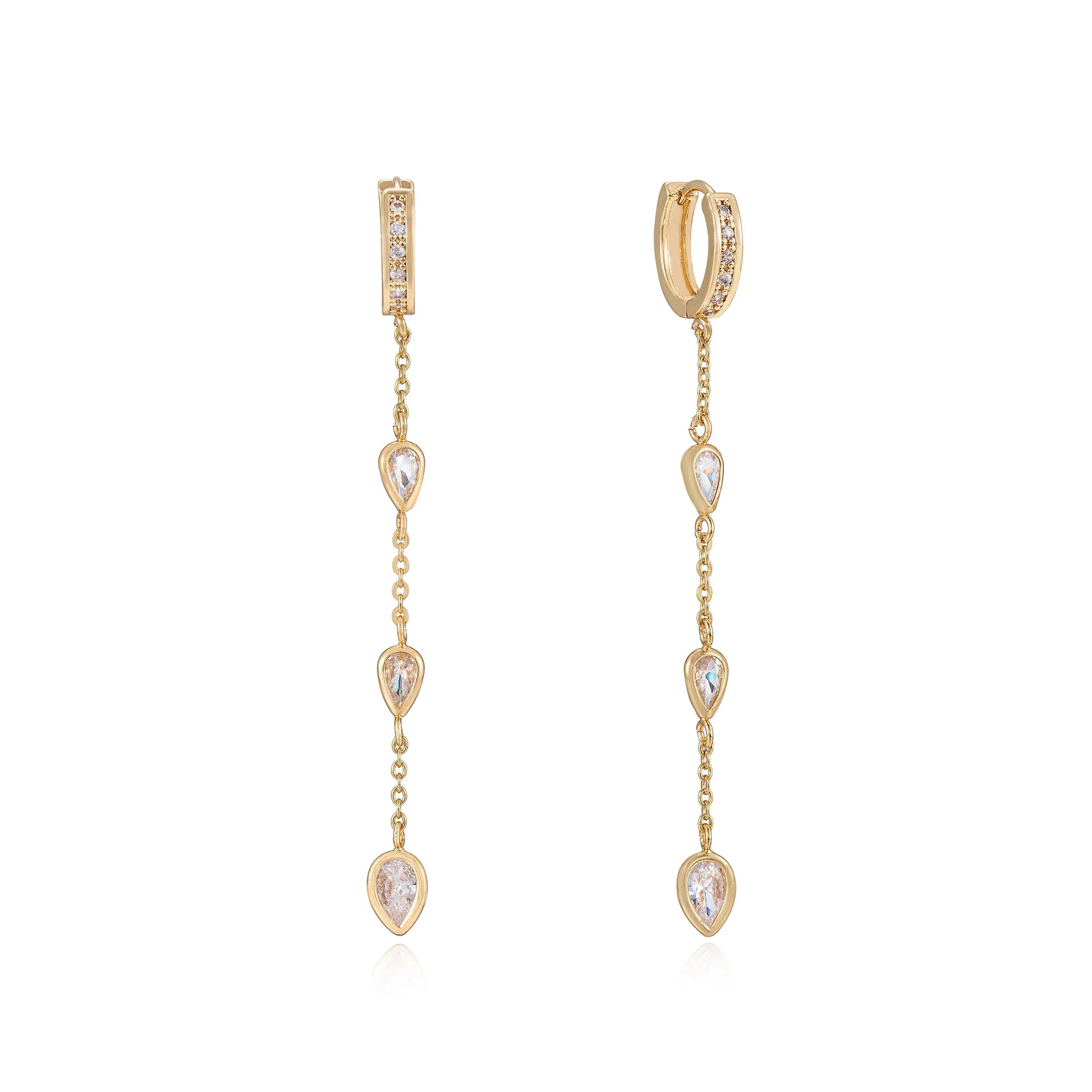 Ettika Bezel Crystal Huggie Dangle Earrings with Gold Finish and Heart-Shaped Design