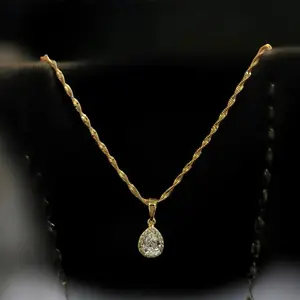 14k Gold Plated Tear Drop Shape Necklace Delicate Elegant Design for Women's Fashion Jewelry
