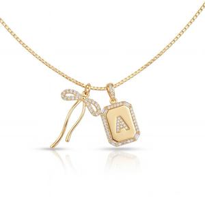 Nova Rose Bow Initial Necklace | 14K Gold Plated Letter Charm