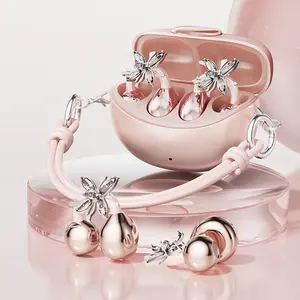 Open Ear Wireless Earbuds, Women's Handbag Earphones with Butterfly Earrings, Lightweight Clip On Earbuds, Fast Charging Case, Noise Cancelling Mic for Running Gym Workout - Gifts for Girlfriend, Mother, Daughter, Suitable Gifts for Valentine's Day