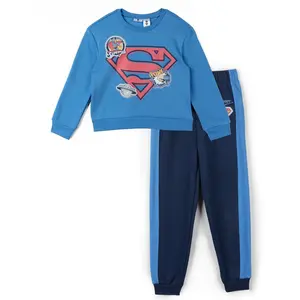 DC Comics Justice League Superman Toddler Boys Fleece Pullover Sweatshirt and Jogger Pants Outfit Set Light Blue / Navy 3T