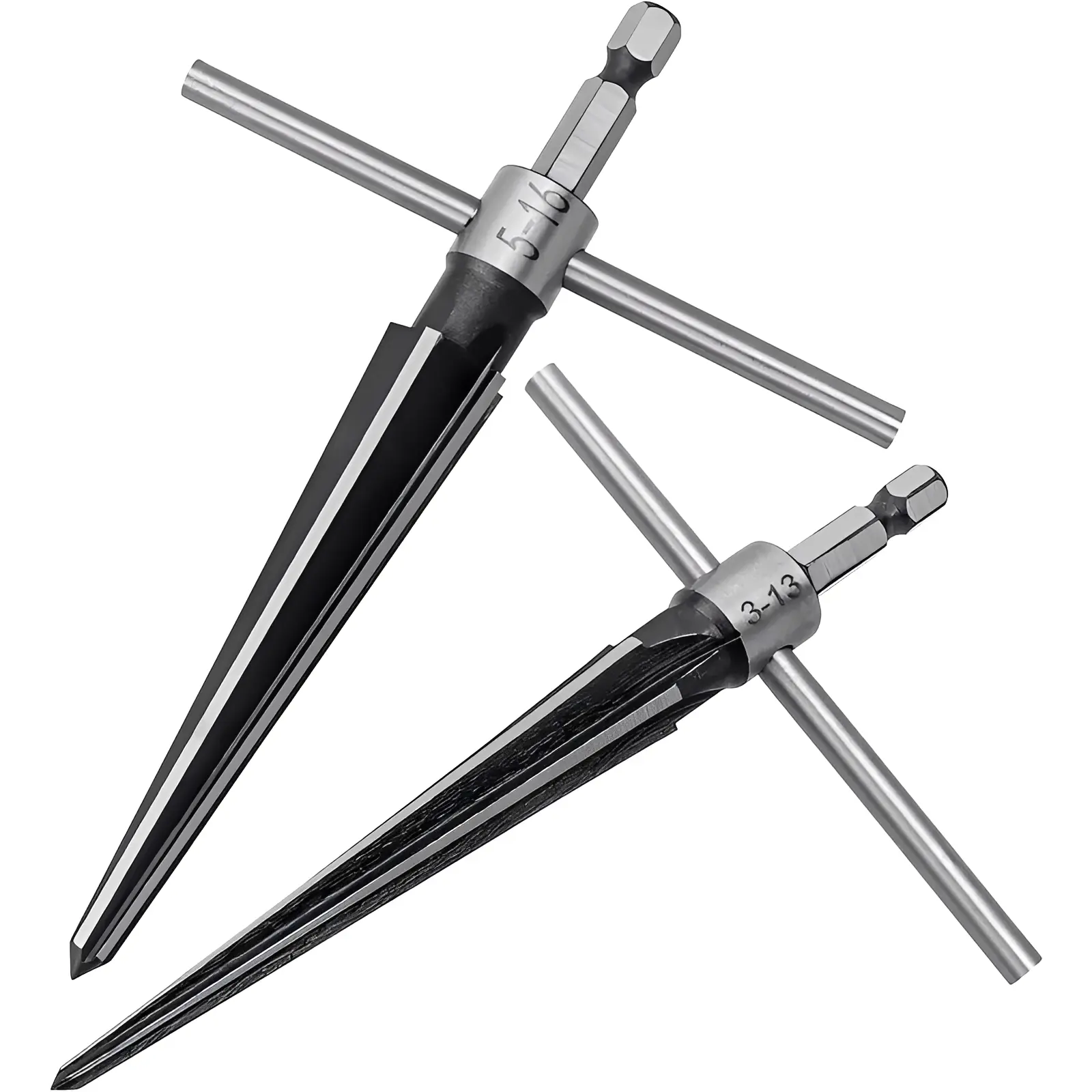 Tapered Reamer Set, 3-13mm(1/8''-1/2'') & 5-16mm(½"-5/8")Straight Flute Handle T Handle Tapered Reamer Toolfor Wood, Plastic, PVC & Soft Metal, Precision Deburring Tool for Woodworking DIY Repair