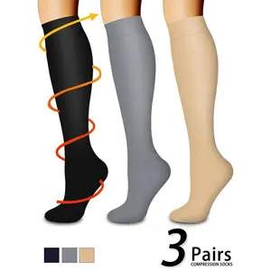 3 pairs of men's and women's compression socks with a compression rating of 15-20 mmHg in a knee-high design for running, performance and recovery, available in a range of colours to help improve circulation.