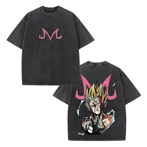 Men's Vintage Washed Black Dragon Anime Villain Graphic T-Shirt - Retro Majin Mark Crew Neck Unisex Tee, Multiple Colors Available
