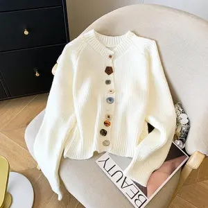 2025 Harajuku women’s cropped knitted cardigan, long sleeves, buttoned knit outerwear for winter, Korean aesthetic, fishnet pieces