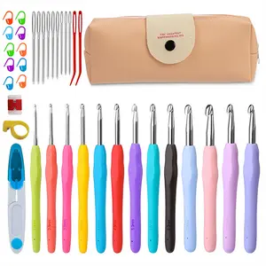 Harxvto 50 Pcs Complete Crochet Kit for Beginners, 14 Sizes Hooks with Ergonomic Grip Soft Handles for Arthritic Hands, All-in-One Knitting Supplies with Case - Ideal Gift for Mom & Craft Lovers