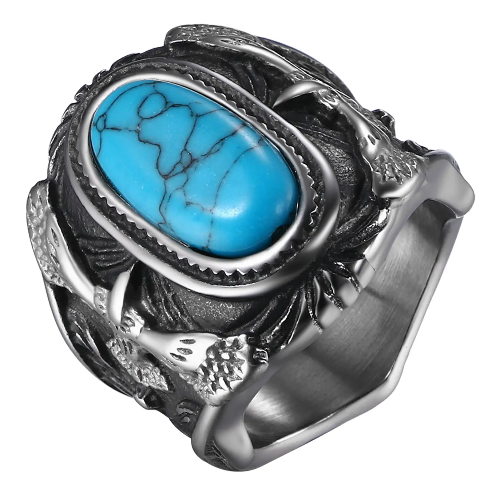 OIDEA Men's Turquoise Cabochon Signet Ring - Retro Stainless Steel Oval Nugget Ring with Seal Motif, Durable Tarnishing-Resistant Freedom Jewelry Gift for Husband summerwins