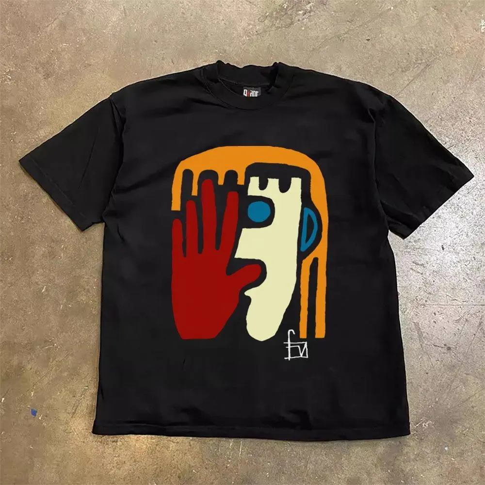 Abstract Artist Graphic American Hip Hop Music Style Oversized T-Shirt | Vintage Streetwear Unisex Tee | 100% Cotton Short Sleeve Top for Men & Women | Trendy Casual Fashion Shirt | SKU qmtxplzrav