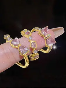 Rhinestone Decor Bow & Heart Design Artificial Gemstone Rings, 3pcs/set Casual Versatile Accessories for Women, Matching Iced out Jewelry for Party, Daily Clothing Decor