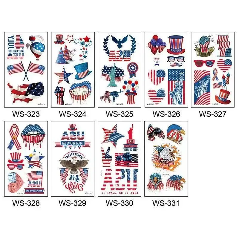 American Independence Day Tattoo Stickers, Blue Colors, Features Us Flag, Bald Eagle, Statue of Liberty, Festival Face Decorations, Temporary Tattoos