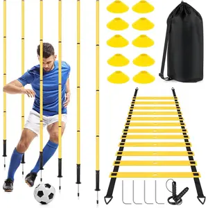 Soccer Agility Training Equipment: 6 Soccer Agility Poles, 20ft Agility Ladder, 10 Soccer Cones, 1 Jump Rope. Soccer Training Poles for Speed Training, Agility Training