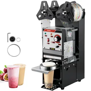 VEVOR Semi-automatic Cup Sealing Machine, 300-500 Cup/h Tea Cup Sealer Machine, Black Boba Cup Sealer Machine, 90/95mm Cup Diameter Boba Cup Sealing Machine with Control Panel for Bubble Milk Tea