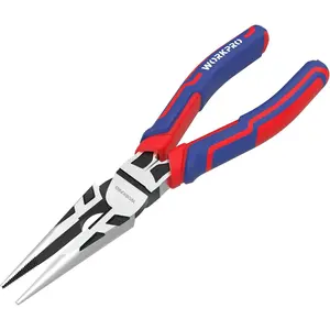 WORKPRO Premium 8" Needle Nose Pliers, Paper Clamp Precision, Heavy-Duty CRV Steel, Large Soft Grip with Wire Cutter, Long Nose Cutting Pliers, W031269