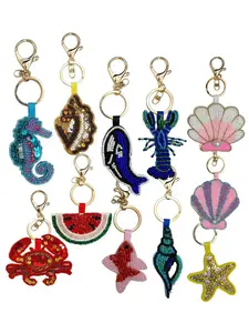 New Handmade Sequins Ocean Animal Shell Seahorse Beaded Bag Charm, Marine Theme Travel Accessory, Beach Bag Decoration, Sparkly Bag Charm