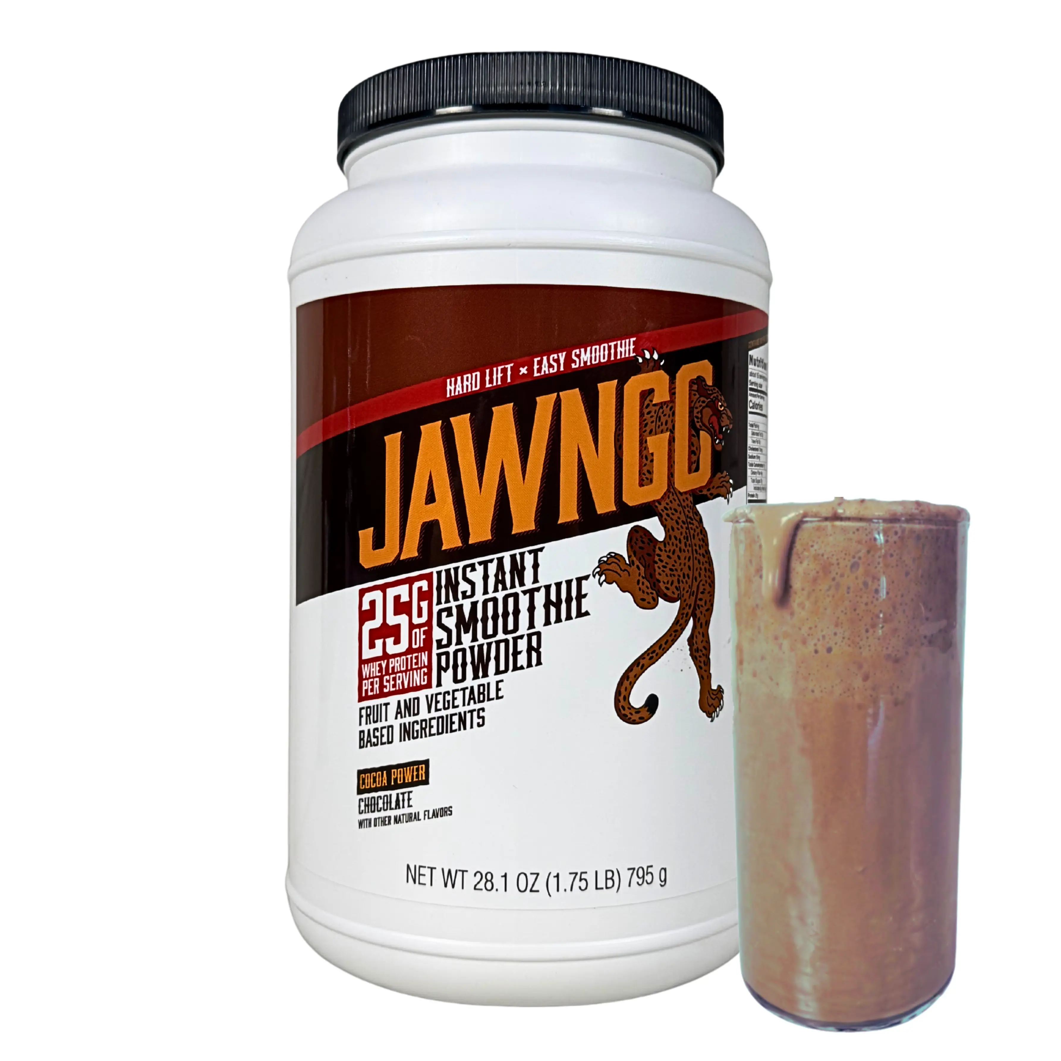 Jawngo Chocolate Protein Smoothie Powder - 25G Whey Protein + Real Fruits & Vegetables - Blueberry, Banana, Spinach, Kale, Turmeric, Coconut Milk - Smooth Texture, Great Taste - 15 Servings