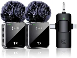 3 in 1 Wireless Lavalier Microphone for iPhone/Android/Camera,82ft Transmission, 18H Battery Life, Noise Reduction Lapel Mic for Record Interview, Vlogs, YouTube, Tiktok